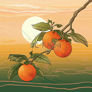 秋天柿子树背景图片_橘子垂下来