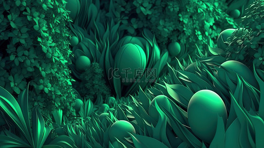 抽象热带背景图片_3d 渲染中的抽象绿色植物背景