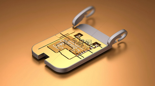 带有关键 3D 概念渲染的 SIM 卡，突出显示保护和剪切路径