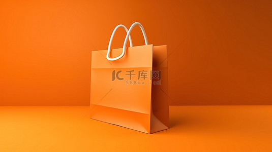 购物袋样机背景图片_橙色背景上单色购物袋的 3D 渲染