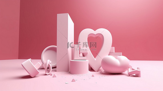 情人节主题粉红色背景与 3d 白色爱情文本