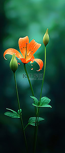 橙色花背景图片_模糊背景中生长的两朵橙色花