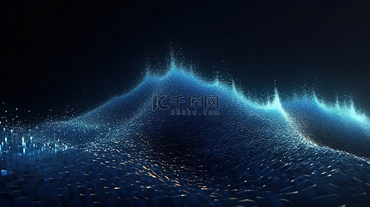 抽象蓝色粒子背景背景图片_抽象蓝色未来背景 3D 渲染中动态粒子的数字波