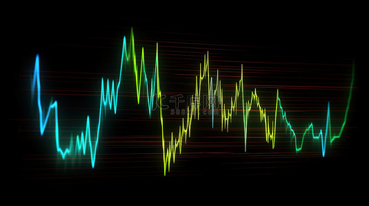 信号波背景图片_孤立的 3d 霓虹灯心跳信号呈现在黑色背景上