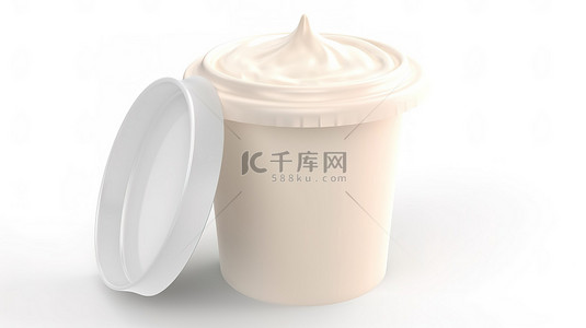冰淇淋卡通背景背景图片_卡通风格的 3D 渲染，在白色背景上隔离的外带杯中提供软冰淇淋奶昔