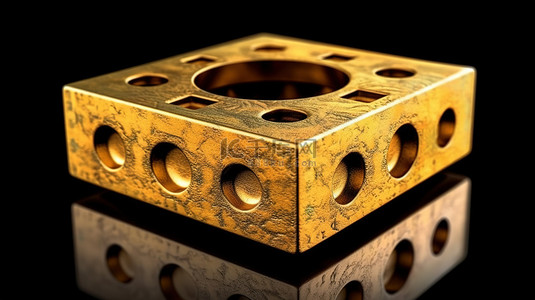 具有圆形和方形中孔的中国古代金锭的真实 3D 插图