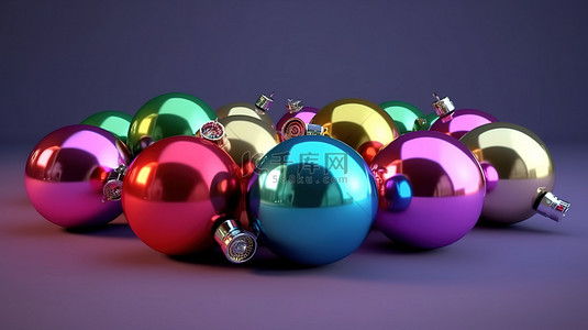 假日装饰背景图片_充满活力的 3D 渲染圣诞球让您的装饰更加生动
