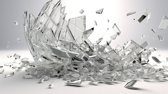 破碎的玻璃在 3d 中渲染白色背景上破碎碎片的抽象插图