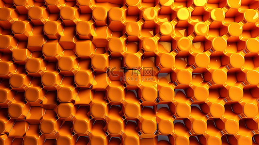 抽象几何橙色背景图片_蜂窝图案的无缝 3d 插图