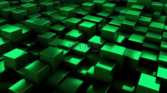 红色方形背景图片_动态几何风格商务豪华黑色和绿色方形图案抽象背景 3D 插图