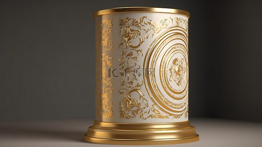 金色礼品台背景图片_在 3d 渲染中装饰的圆柱形讲台