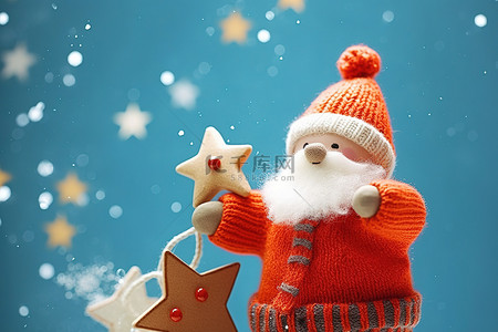 抱星星背景图片_穿着红色毛衣抱着泰迪熊的圣诞老人