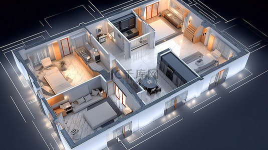 室内平面图背景图片_3d 渲染中房屋的平面图