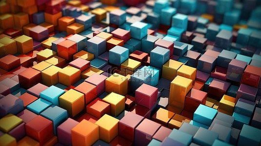 现代抽象业务模板彩色立方体的 3D 渲染背景