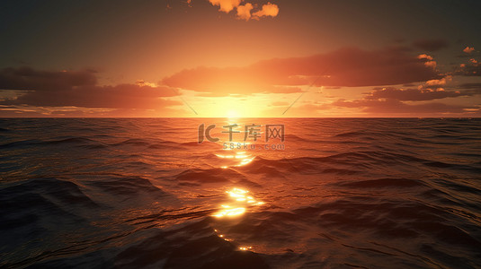 以 3d 呈现的海洋日落