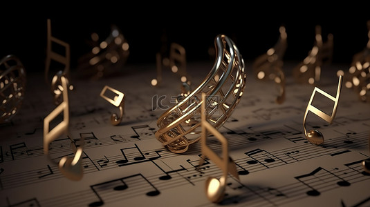 音乐音乐符号背景图片_可视化旋律 3d 渲染的音符