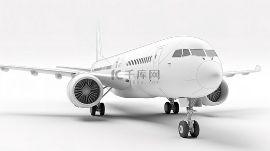 白色飞机背景图片_在白色背景上以 3D 渲染描绘的白色飞机