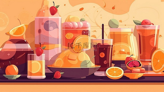 卡通榨汁机背景图片_食物水果美食扁平