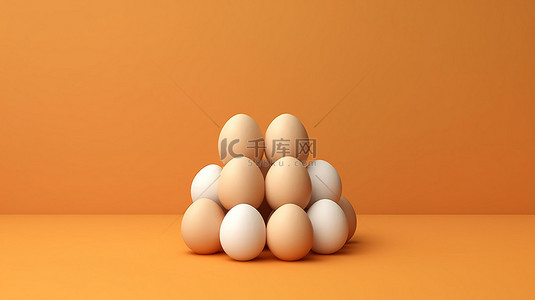 活力快闪背景图片_充满活力的橙色背景上孤立的白色和棕色鸡蛋的 3D 插图