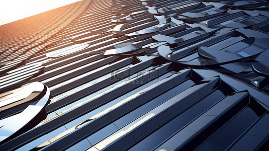 太阳能板背景图片_用于建筑集成光伏发电的现代单晶黑色太阳能屋顶瓦系统的 3D 渲染