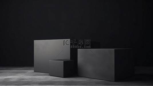 工作与生活平衡背景图片_极简平衡概念混凝土板与 3D 渲染中相同大小的黑盒