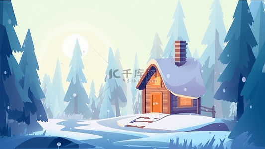 雪景小房子背景图片_卡通房子冬天背景