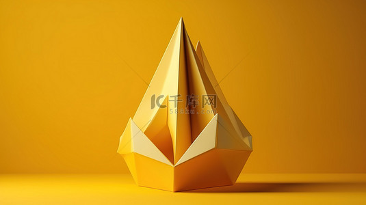 孤立背景上 3D 插图中的黄纸包裹体积形状