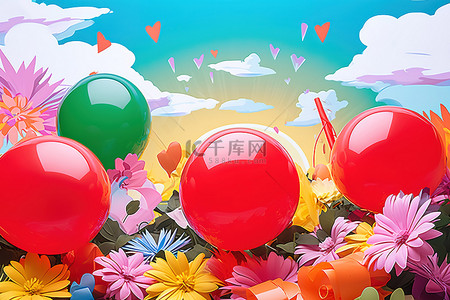 一些草地周围出现了鲜艳的彩色气球