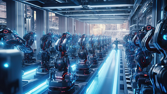机械生产背景图片_机器人控制行业自动化的 3D 渲染愿景