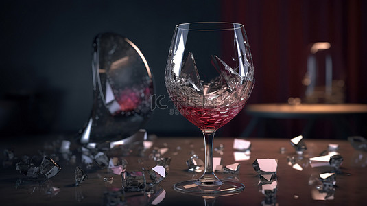 现实碎玻璃酒杯样机图形设计的 3D 插图
