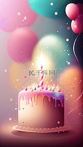生日快乐唯美背景图片_生日气球蛋糕光斑唯美背景