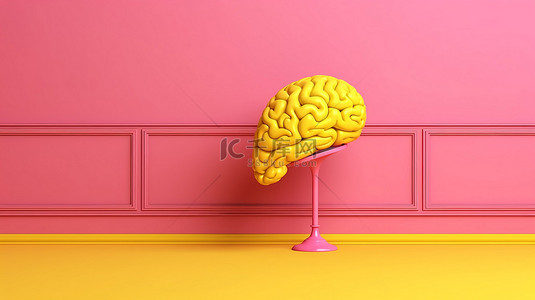 中医疗背景图片_3d 在充满活力的黄色环境中呈现粉红色的大脑