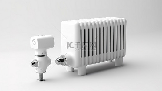 白色背景下家庭气候控制数字无线散热器恒温阀的 3D 渲染