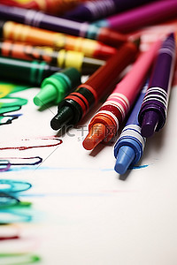 用蜡笔在一张纸上画上彩色蜡笔