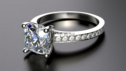 订婚迎宾牌背景图片_铺镶戒圈大教堂订婚戒指的 3D 渲染，配有垫形切割中心钻石