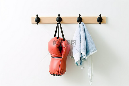 拳击人背景图片_壁挂式毛巾架，配有拳击手套帽和手部重物