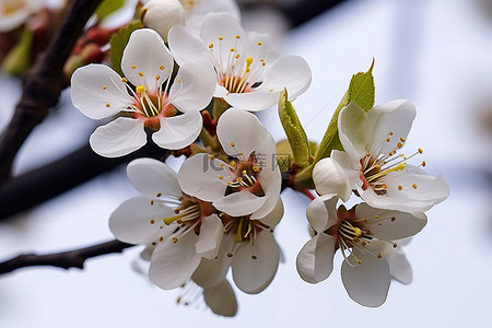 雪天梨花背景图片_树上的白苹果花