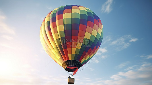 气球天空背景背景图片_鲜艳的色彩飞向天空 热气球在天空背景下翱翔的 3d 插图