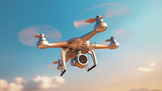 未来手表背景图片_3D 渲染无人机拍摄悬停在风景优美的天空背景中