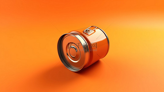 橙色样机背景图片_3D 渲染的单色金属罐在充满活力的橙色背景下