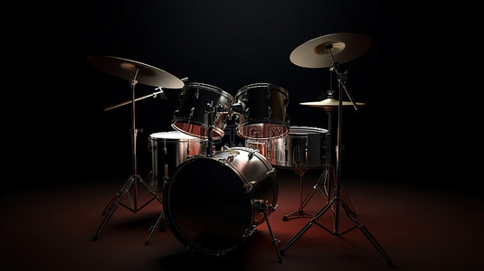 周杰伦演唱会背景图片_深色背景鼓套件的 3D 渲染