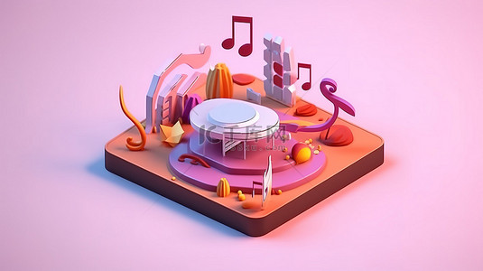 概念音乐笔记应用程序的等距 3D 插图