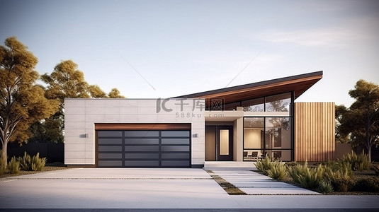 车库出售背景图片_当代澳大利亚住宅，以中性背景车库为特色，非常适合房地产投资 3D 渲染