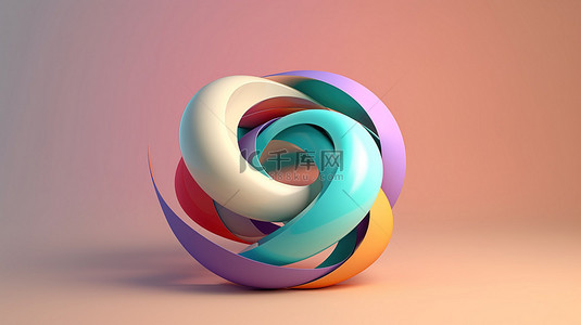 柔和的彩色抽象几何形状在 3D 渲染中抵抗重力