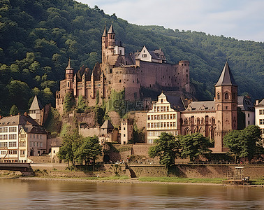 海卡背景图片_一座白色的城堡坐落在河的正下方