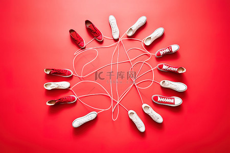 在销售中，穿着红色运动鞋的人站在红色圆圈中