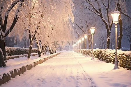 中国天气背景图片_中国冬天积雪的人行道