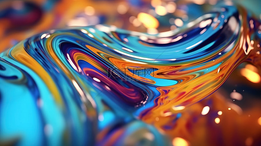 流体纹理背景波状液体表面的酷 3D 渲染