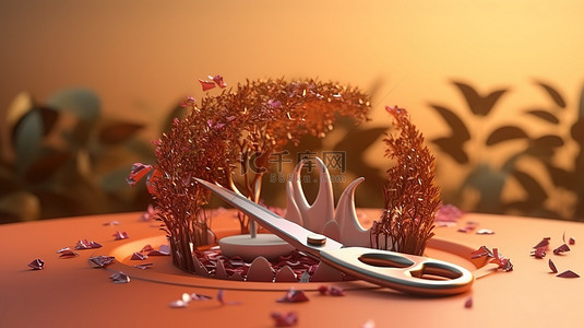 剪刀固体胶背景图片_令人惊叹的 3D 插图展示了具有迷人视图的剪刀