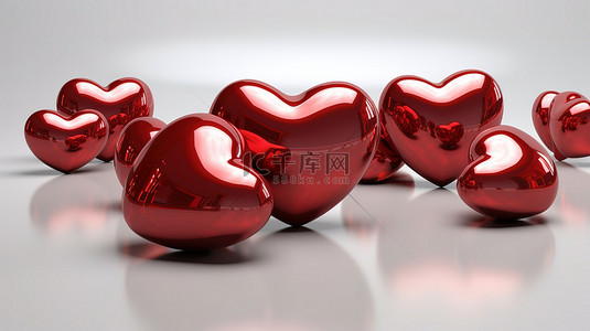 情人节白色背景与 3D 红色金属心设计